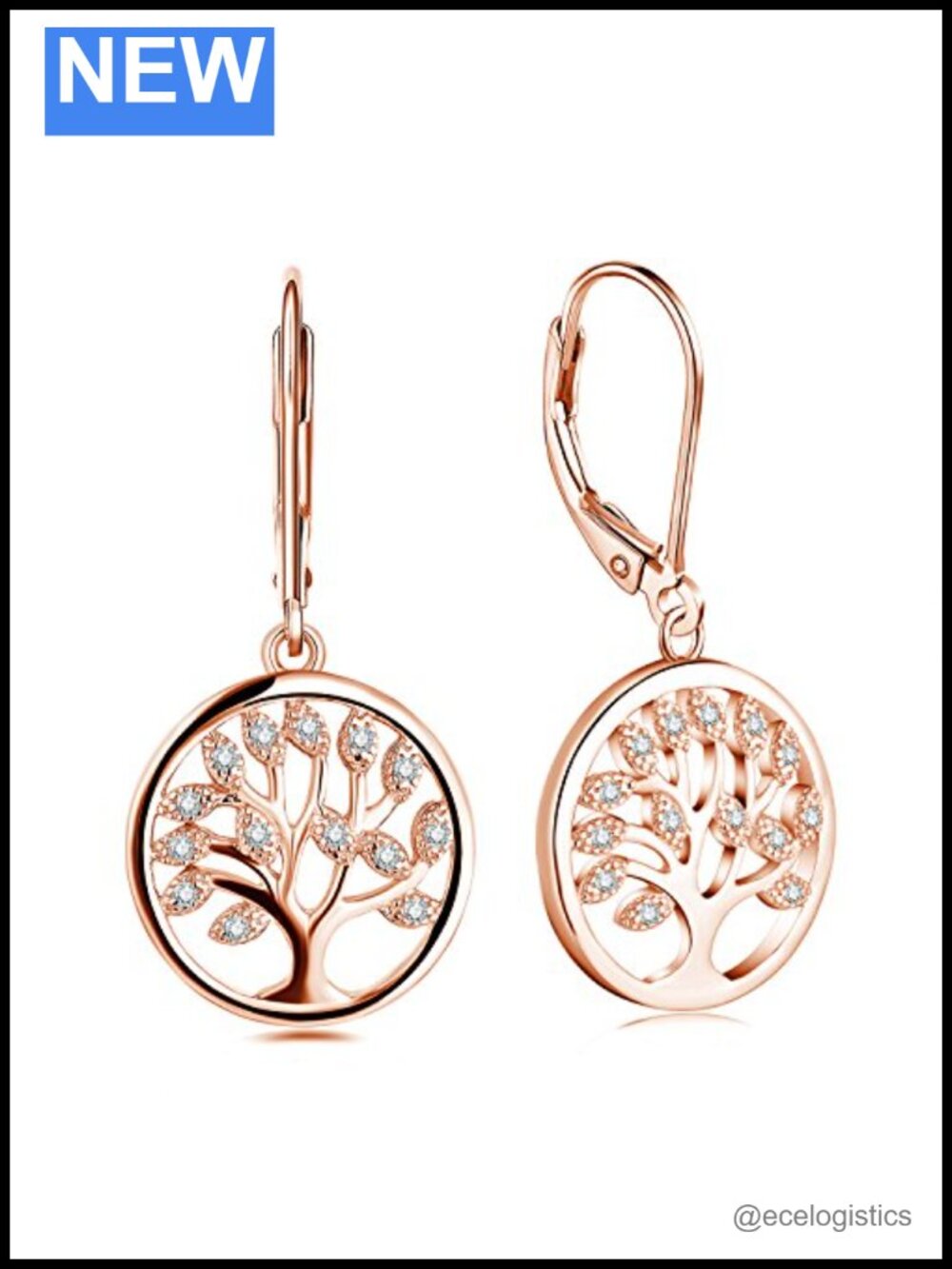 925 Sterling Silver Tree of Life Earrings Cubic Zirconia Leverback Dangle